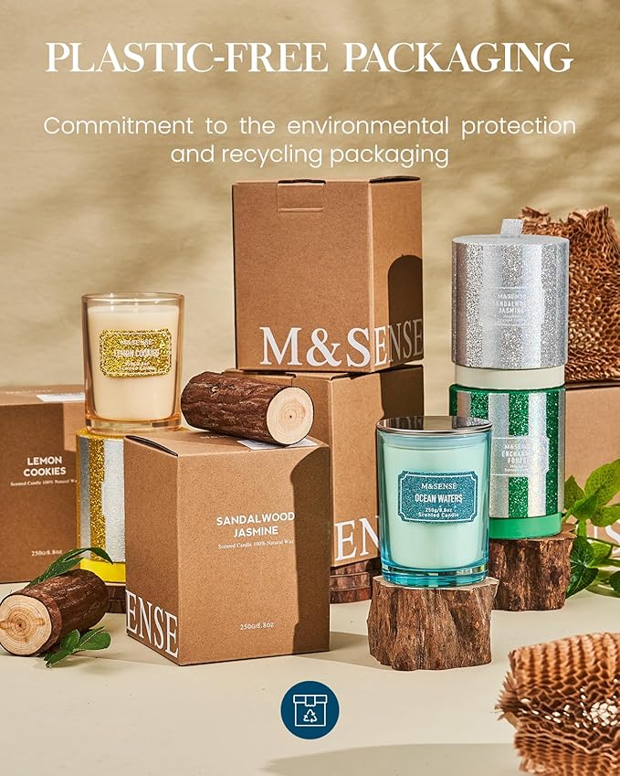 M&SENSE Ocean Scented Glitter Jar Candles, Holiday Gifts for Women - Strong Scented Natural Soy Candle for Winter Home Decor, 50 Hour Burn Time