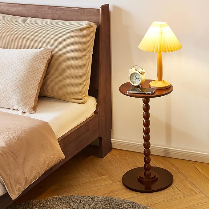 Round Side Table, Solid Wood End Table, Small Drink Table Sofa End Table, Bedroom Small Corner Table, Sturdy Weight-Bearing Design Brown YD-RST001H