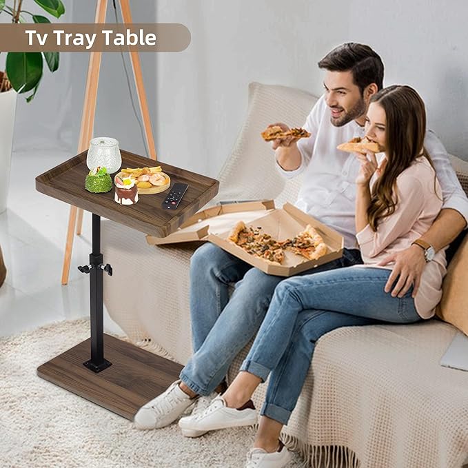 Aoligrace Adjustable Height Side Table with 360° Swivel Top, Wooden C Shaped End Table for Couch Sofa Bed, Small TV Tray for Small Spaces Living Room Bedroom