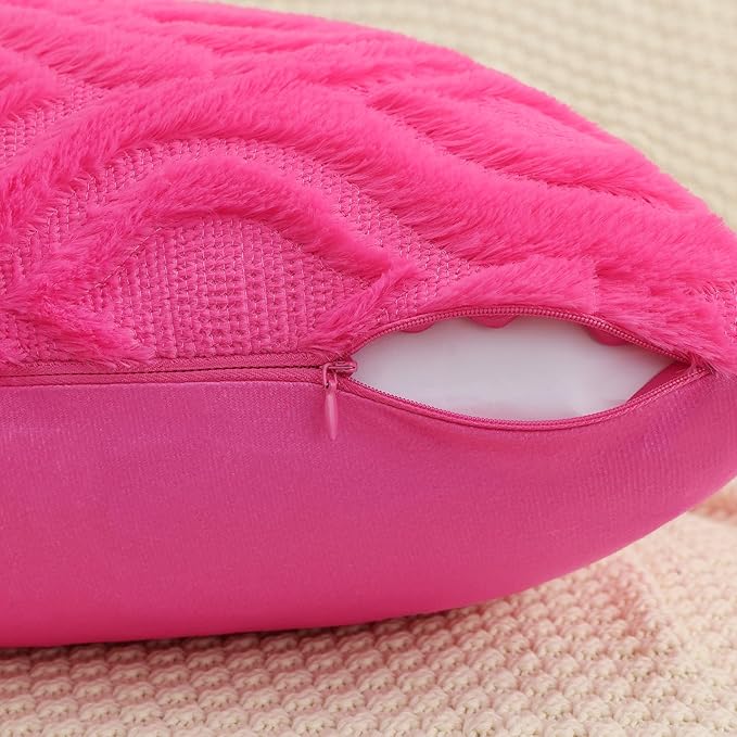 decorUhome Throw Pillow Covers 20x20 Inch Set of 2, Soft Plush Faux Wool Hot Pink Solid Couch Pillow Covers, Accent Farmhouse Neutral Square Pillow Cases for Sofa Bed Living Room