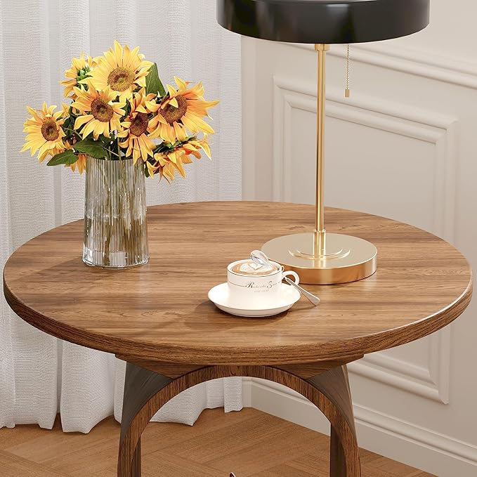 Side Table Set of 2, Round Coffee Table for Living Room, 2-Tier end Table with Storage and Thickened Tabletop, Modern Center Table Boho Small Bed Side Table for Living Room Office, Walnut