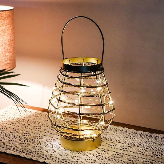 Metal Cordless Table Lamp 8 "H Metal Cage LED Cage Lamp with 6-Hour Timer, Vintage Decorative Fairy Lights Lantern for Indoor/Outdoor Bedrooms Weddings Parties Patio Events