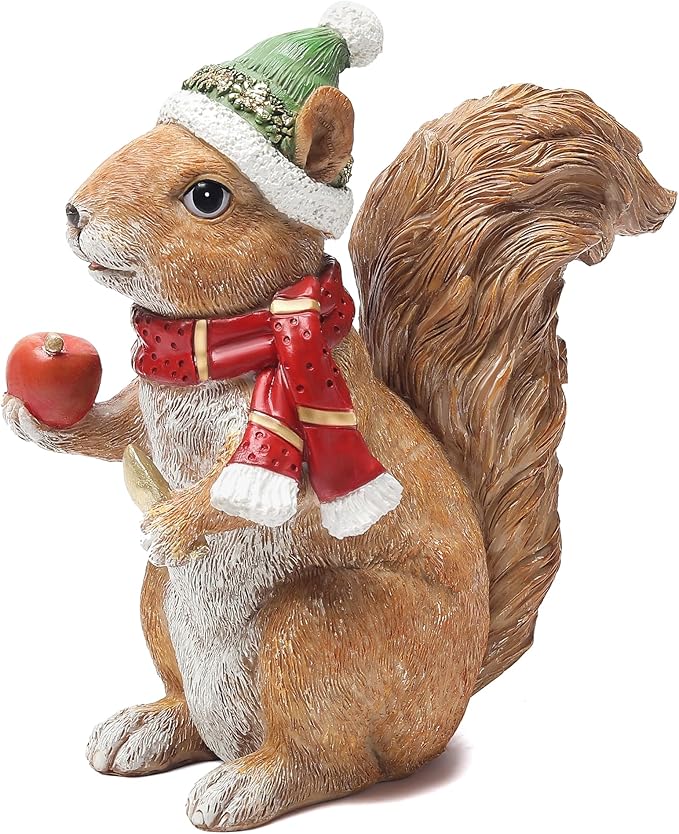 Christmas Squirrel Statue for Home Decor, Ideal for Holiday Cheer, Christmas Figurine Indoor for Shelf Mantel Winter Table Centerpiece, Birthday Gift for Women