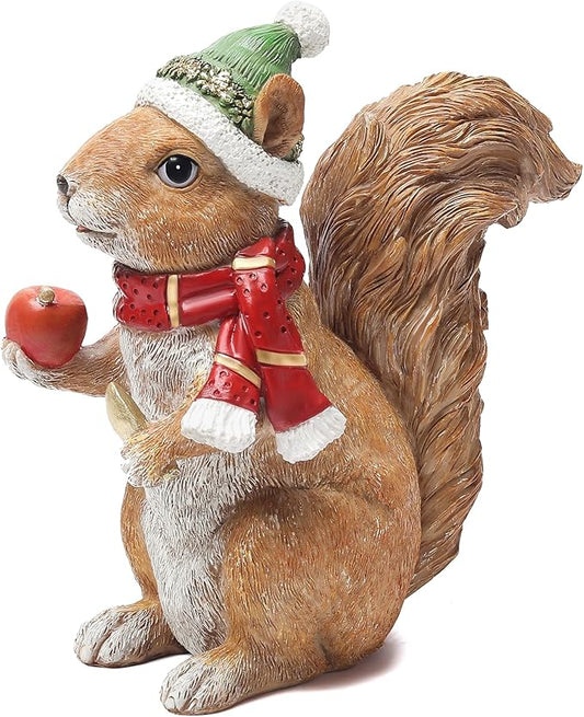 Christmas Squirrel Statue for Home Decor, Ideal for Holiday Cheer, Christmas Figurine Indoor for Shelf Mantel Winter Table Centerpiece, Birthday Gift for Women