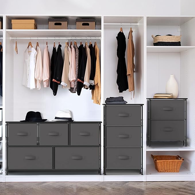 SIMPLE HOUSEWARE 2 Tier Night Stands Dresser for Bedroom Organizer Drawer Storage Tower, Dark Grey