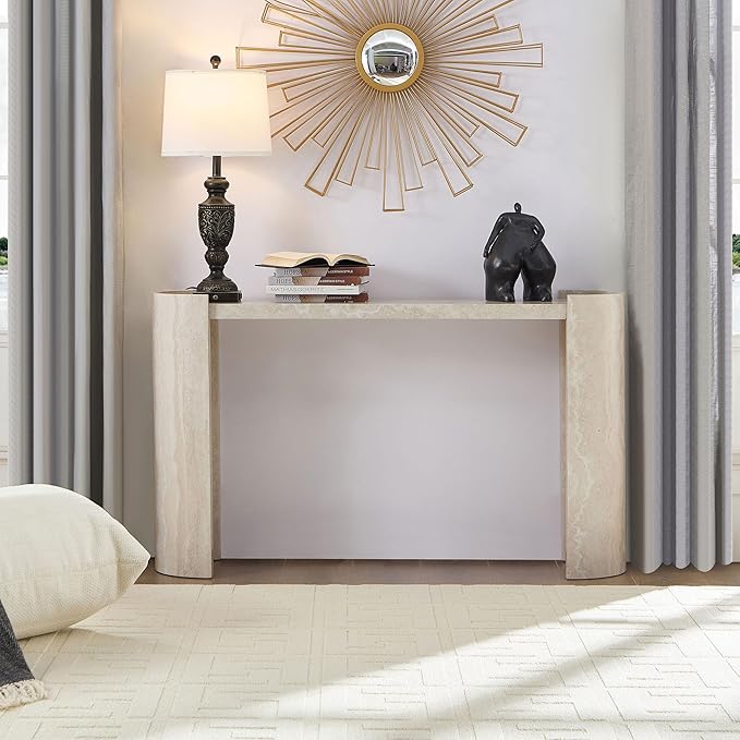 53.15" Faux Marble Pattern Entryway Table - Modern Narrow Console Table for Living Room and Hallway,Beige