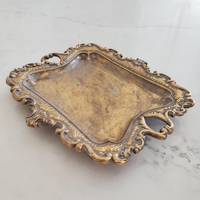 Small Antique Tray Jewelry Ring Dish, French Decor Gold Vintage Trinket Jewelry Holder, Antique Home Decor Display Trays Gifts for Women, Wedding, Birthday, for Women