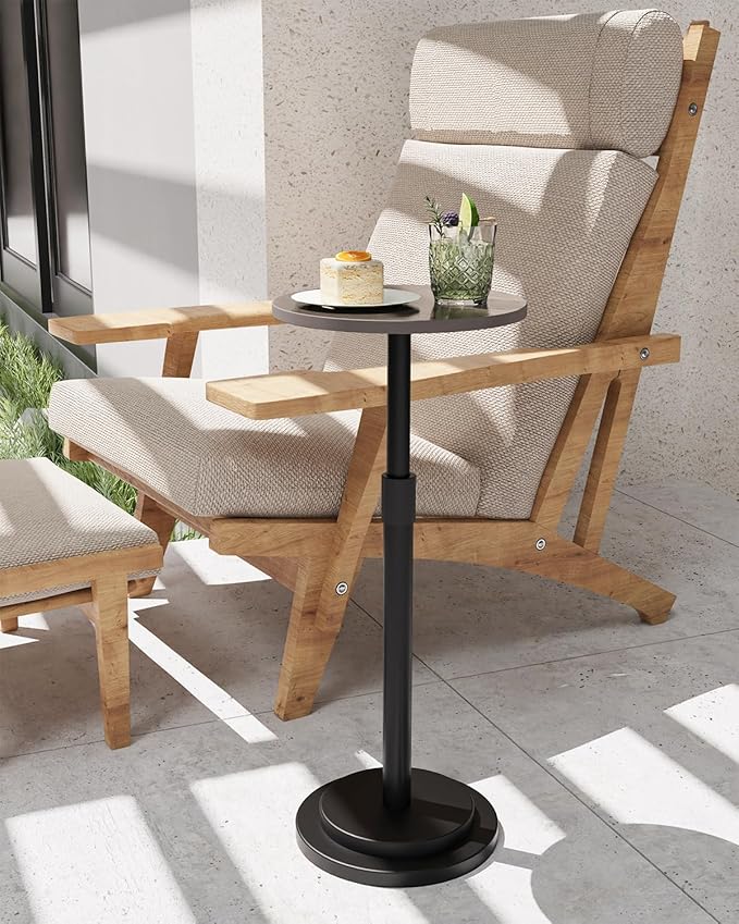 Height Adjustable Drink Table, Vintage Round Indoor Metal Plant Stand, for Small Spaces, Living Room, Bedroom, Cocktail, 1 Pack, Dark Brown, GBZ001CZ-1
