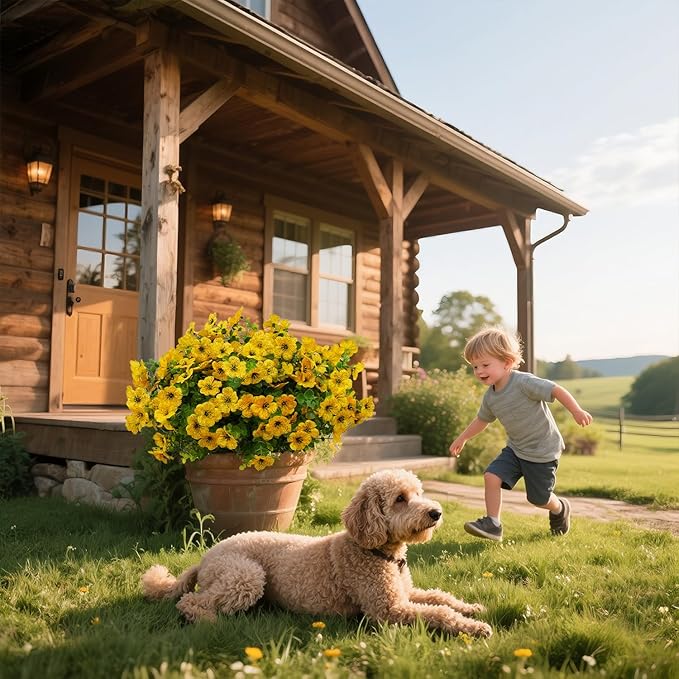 12 Bundles Artificial Flowers for Outdoor Indoor Fake Flowers uv Resistant Artificial Outdoor Flowers Fake Plants for Porch Garden Home Patio Decor (Yellow)