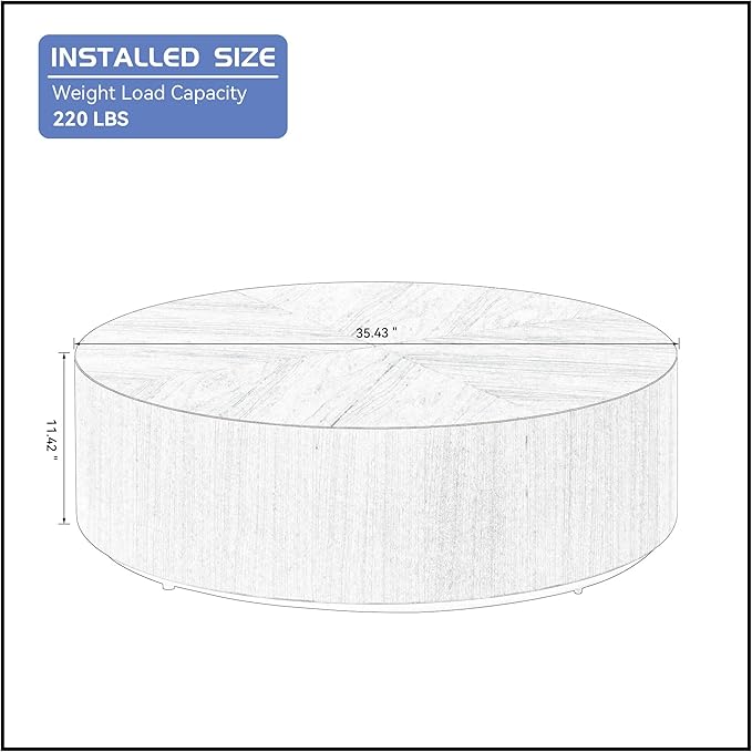 35.43" Round Coffee Table for Living Room, MDF Coffee Table Drum Center Table for Apartment, Modern Drum Circle Coffee Table Side Table End Table, No Need Assembly (Walnut, ø35.43'' x 11.42'')