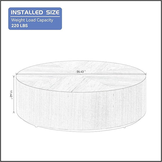 35.43" Round Coffee Table for Living Room, MDF Coffee Table Drum Center Table for Apartment, Modern Drum Circle Coffee Table Side Table End Table, No Need Assembly (Walnut, ø35.43'' x 11.42'')