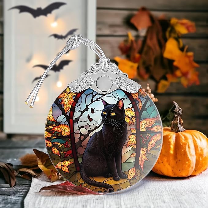 Christmas Ornament, Stained Glass Ornament, Christmas Decorations for Tree, Holiday Ornament, Unique Gift Idea - Dark Night Black Cat