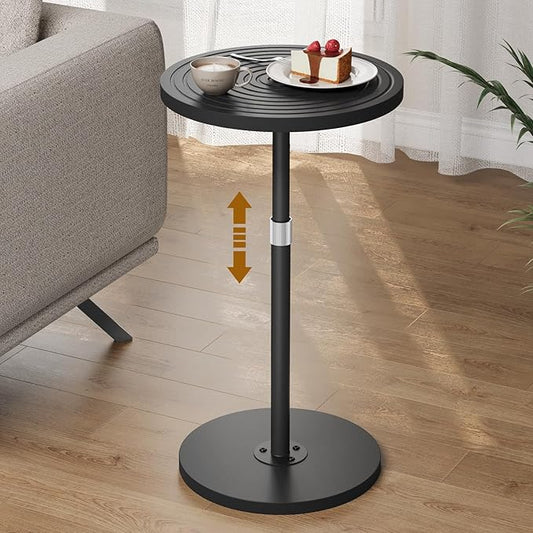 Round Side Table, Adjustable-Height Drink Table for Small Spaces, Pedestal Martini Table, Cocktail Tables Weighted Base for Living Room, Bedroom, Bathroom, Office, Black