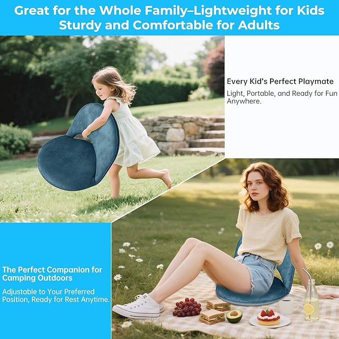 Floor Chair, 5-Position Foldable Floor Chair for Kids with Adjustable Back, Soft Sponge & Velvetean Cover, for Adults and Kids, Indoor Outdoor Use, Meditation, Gaming, Camping(Blue)