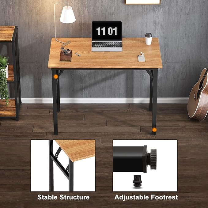 Need Folding Computer Desk - 31.5 Inch Foldable Office Writing Work Study Kids Student Teacher Home Bedroom Table for Small Space, Teak & Black