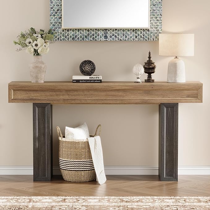 Rresyet 63 Inch Long Console Table, Sofa Table Behind Sofa, Wooden Entryway Table, Farmhouse Entryway Table for Entry, Hallway, Living Room (Wood)