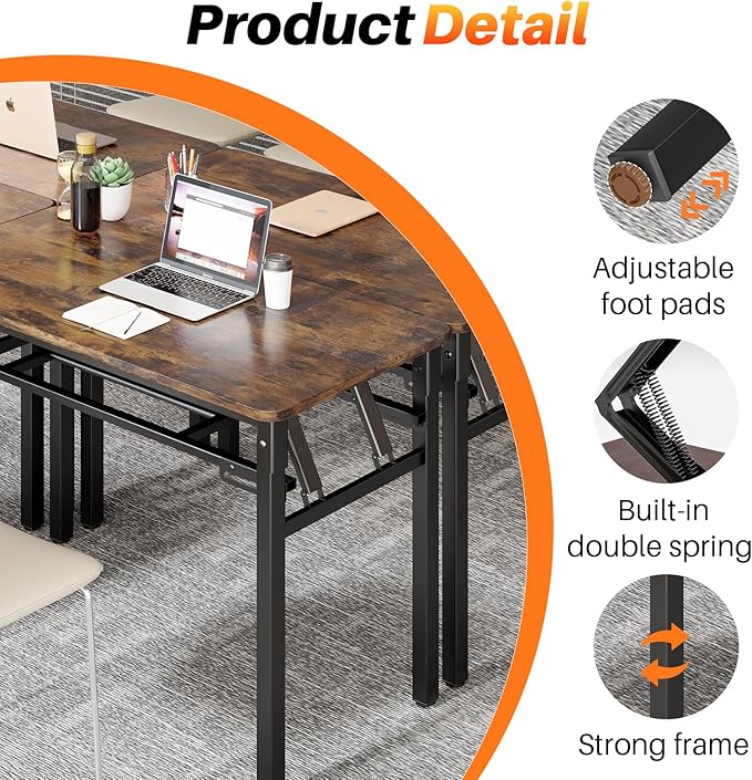 BYMECOST 39.4" Folding Desk, No Assembly Computer Desk, Small Foldable Table with Storage Shelf, Study Table for Small Space, Writing Desk Compact Desk for Home Office (Brown, 39.4")
