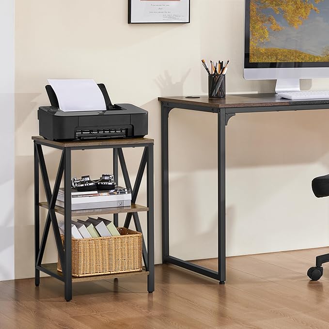 Yaheetech Industrial End Tables, 3-Tier Side Tables with Storage Shelves for Living Room, X Design Sofa Tables, Strong Metal Frame, Easy Assembly, Rustic Brown