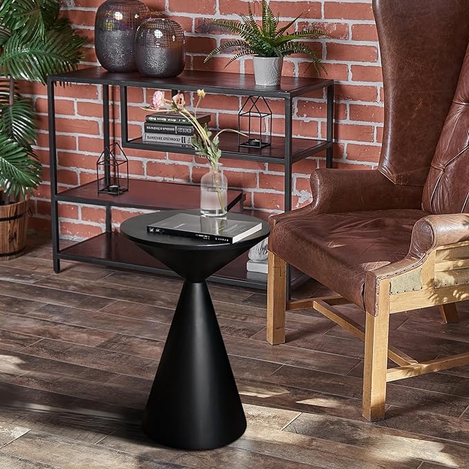 Small Drink Table, Round Martini Table, Drum End Table Side Table, Metal Accent Table,for Small Space Living Room, Bedroom, Black