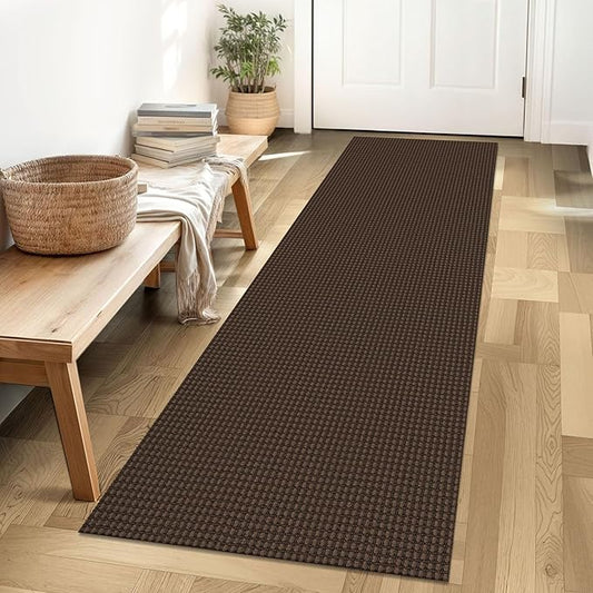 IOHOUZE Washable Runner Rug 2x6 Non Slip Runners for Hallways Entryway Runner Indoor, Kitchen Rugs Woven Cotton Floor Carpet for Kitchen Hall Entrance Bedroom, Brown