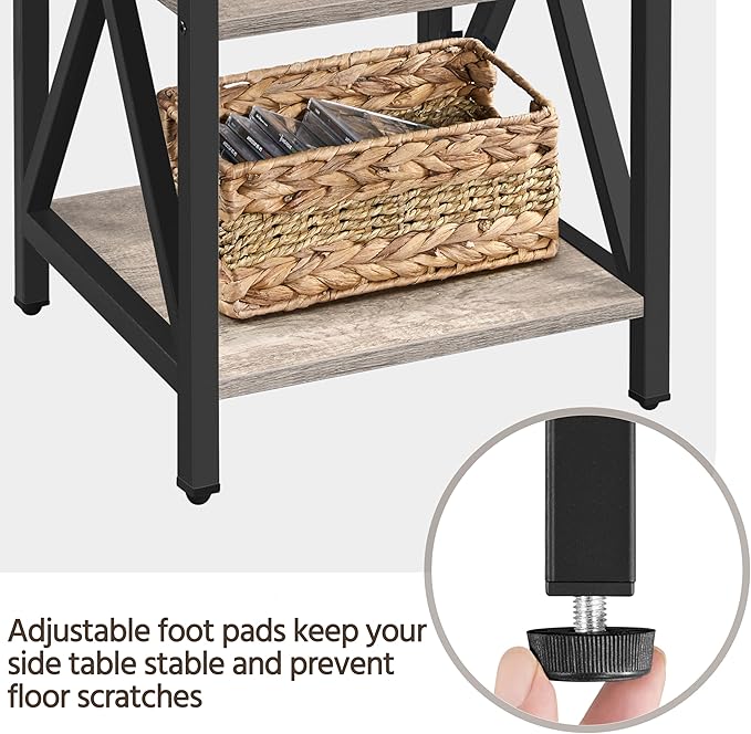 Yaheetech Industrial End Tables Set of 2, 3-Tier Side Tables with Storage Shelves for Living Room, X Design Sofa Tables, Strong Metal Frame, Easy Assembly, 16x16x24.5 in, Gray