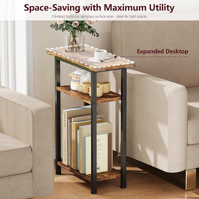 Heybly Small Narrow Side Table for Small Space, Thin Bedside Table, Slim Sofa Table, Skinny End Table, 25.2" Tall Nightstand, Couch Table for Living Room, Bedroom, Study, Rustic Brown, HET005SR1