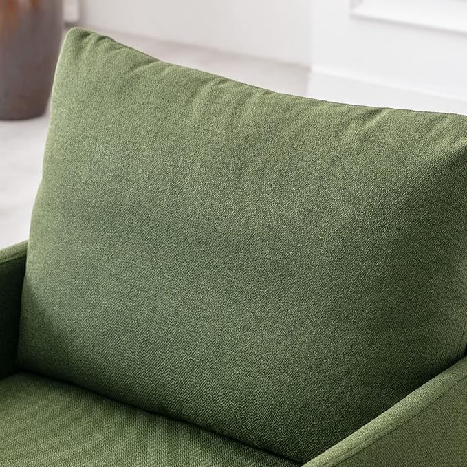 Linen Fabric Living Room Accent Chairs Bedroom Single Sofa Chair, Upholstered Reading Arm Chair Modern Couch w/Comfy Pillow for Waiting Room/Apartment/Dorm, Green