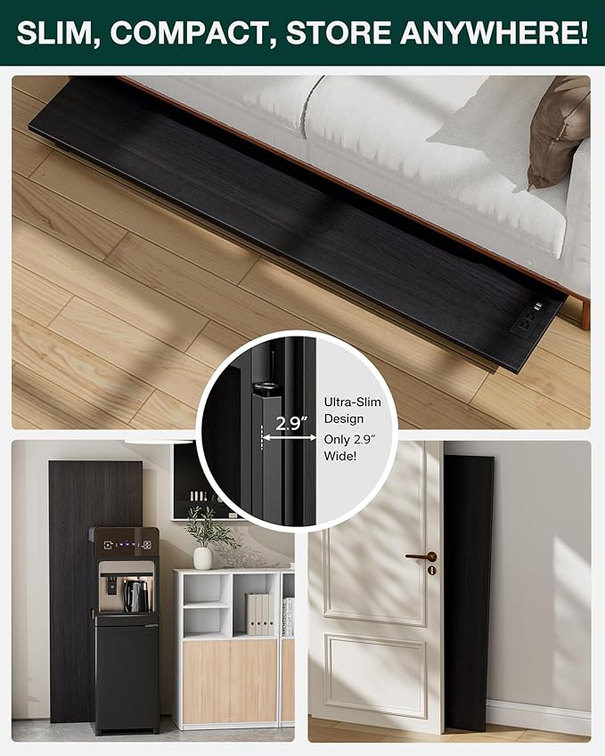 Frylr Small Folding Computer Desk – 55.1 Inch Portable Table for Craft and Study, Lightweight Desk for Small Spaces, Foldable Laptop Table Built-in AC/USB Outlets for Convenience, Charcoal Wenge