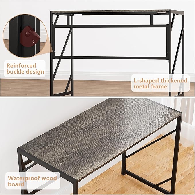Elephance Folding Desk Writing Computer Desk for Home Office, No-Assembly Study Office Desk Foldable Table for Small Spaces