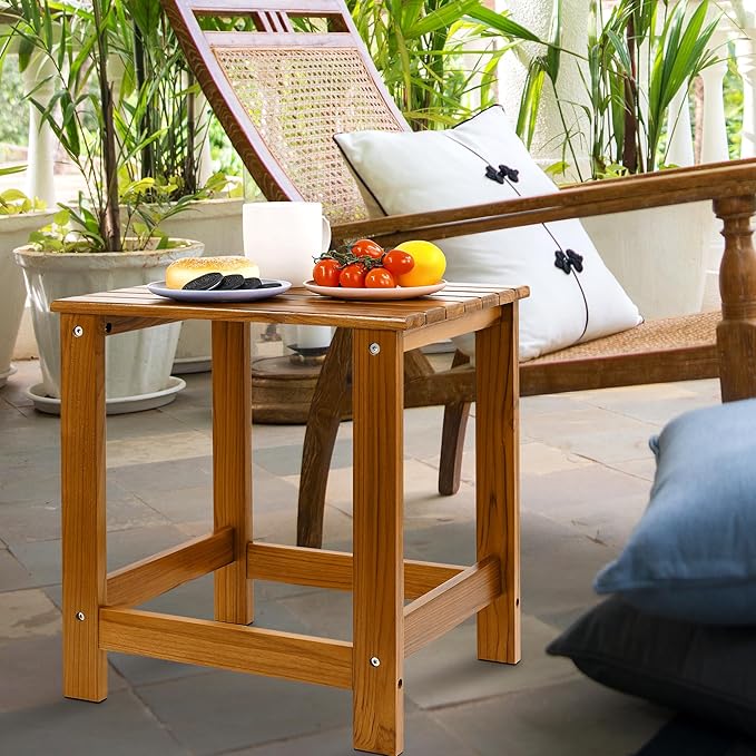Utoplike Teak Outdoor Side Table for Patio, Pool Coffee Accent Table, Wood End Tables for Garden, Backyard, Bed, Living Room, Couch