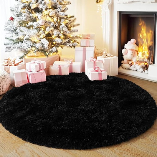 3'x3' Black Round Rug for Bedroom, Ultra Soft Fluffy Circle Rug for Kids Girls Boys Room, Cute Small Shag Rugs for Living Room Playroom Teen Room Home Decor Rug