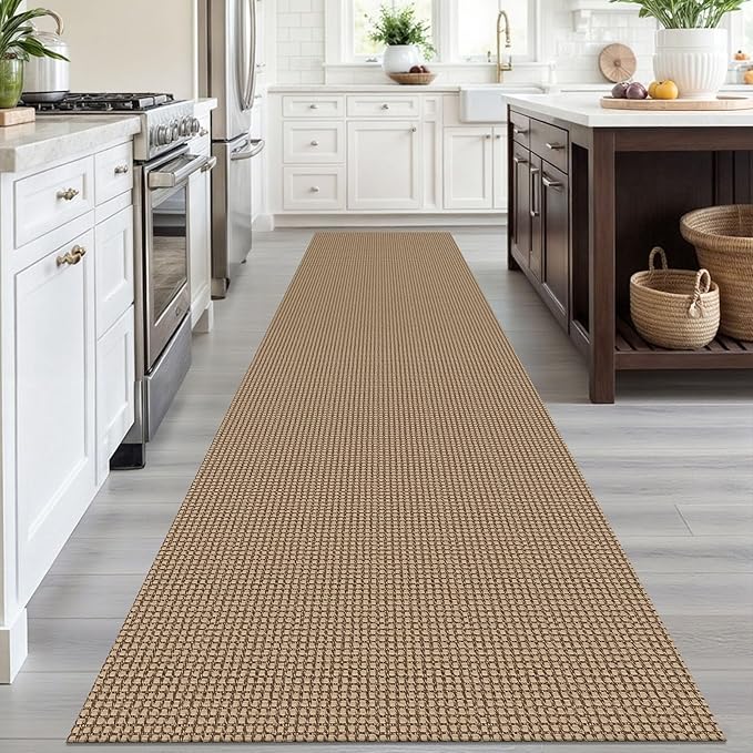 IOHOUZE Washable Runner Rug 3x12 Non Slip Rubber Backed Extra Long Hallway Runner Entryway Runner Indoor, Kitchen Rugs Woven Cotton Floor Carpet for Hall Entrance Stair, Orange/Tan/Brown