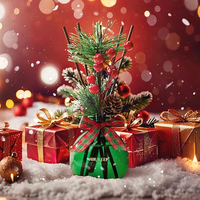 Airkeep Christmas Reed Diffusers Set, 5.07 oz Christmas Balsam & Cedar Scented Diffuser with 8 Sticks,Long Lasting Home Fragrance for Long Days, Perfect for Bathroom, Shelf Decor, Air Fresheners