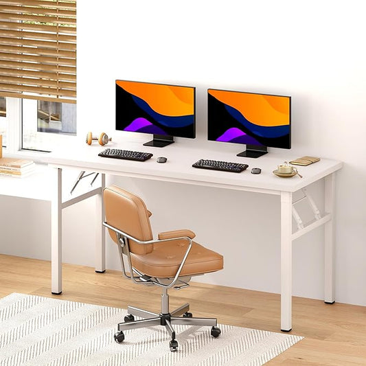 DlandHome Large Computer Desk, Folding Desk, Decent and Steady Home Office Desk/Workstation/Table 54.3inch White White