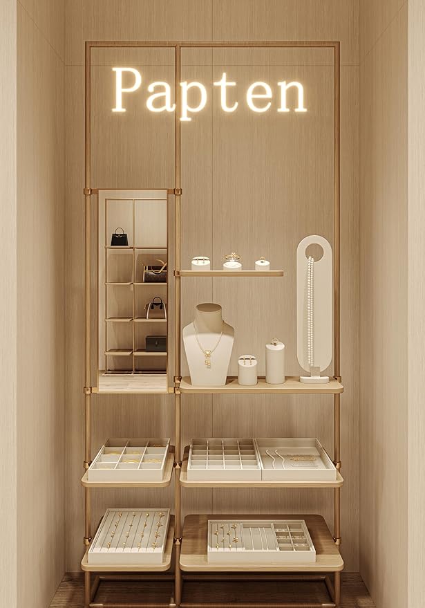 24 Girds Linen Jewelry Tray Earring Organizer Tray Ring Earrings Holder Jewelry Drawer Organizer Storage Display(Beige)