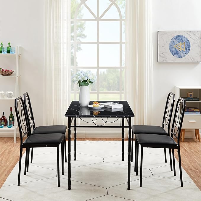 VECELO 5 Piece Dining Table Set for 4, Dinette with Chairs for Kitchen, Breakfast Nook, Small Space,Easy Assembly