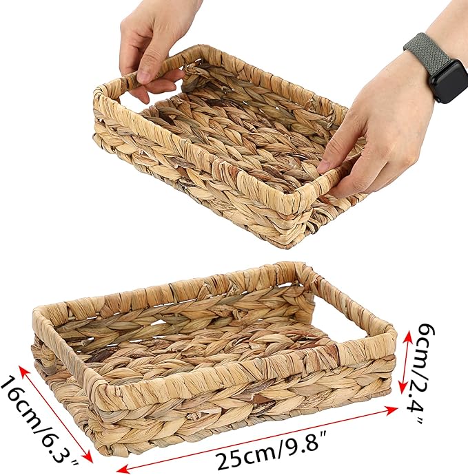 Sumnacon Bathroom Tray for Counter 9.8 Inch Water Hyacinth Bathroom Trays Over Toilet, Wicker Toilet Tank Organizer Decorative Countertop Trays for Toilet Vanity Kitchen Shelf Dining Table Desk