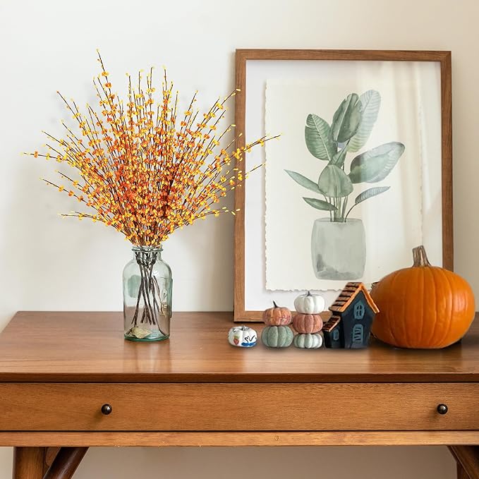 Sggvecsy 10 Pcs 29.5’’ Long Artificial Jasmine Flowers Tall Fake Flower Bouquet Faux Jasmine Plants Dry Branches for ThanksgivingAutumn Wedding Home Party Office Hotel Kitchen Decoration（Fall）