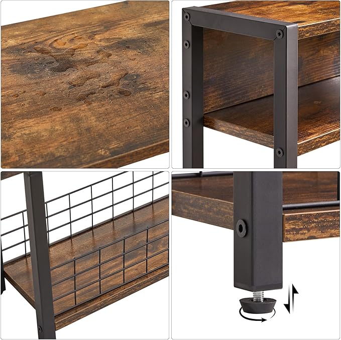 IBUYKE Narrow Side Table with Storage Shelf, 3 Tier End Table,Modern Sofa Table,Small Nightstand with Magazine Rack,Telephone Table for Small Spaces,for Living Room, Bedroom,Brown UTMZ001H