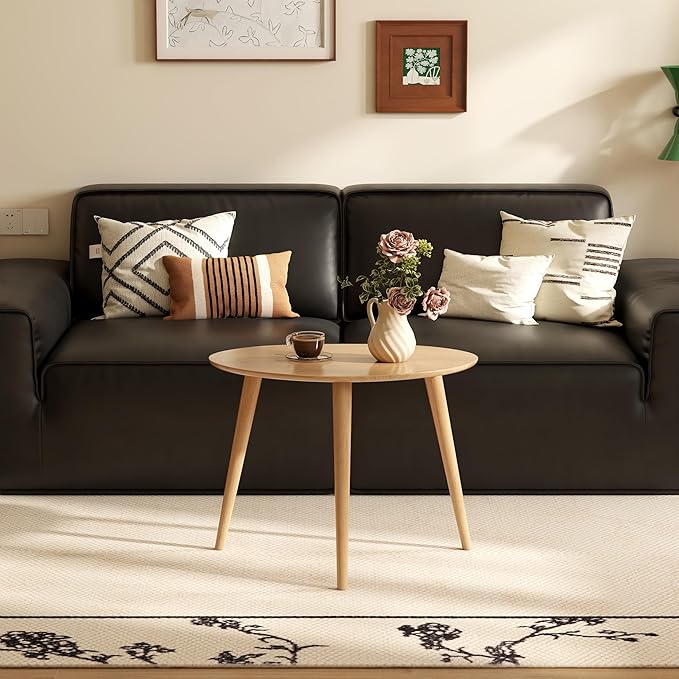 Small Oval Coffee Table, 25.6" Mid Century Modern End Table for Living Room, 100% Solid Oak Wood Center Table, Side Table (Original Wood Color, 25.59''Wx17.51''Dx19.68''H)