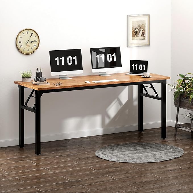 Need Computer Desk Office Desk 62 inches Folding Table with BIFMA Certification Computer Table Workstation No Install Needed, Teak AC5BB-157