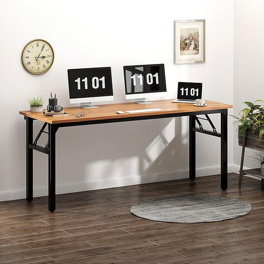 Need Computer Desk Office Desk 62 inches Folding Table with BIFMA Certification Computer Table Workstation No Install Needed, Teak AC5BB-157