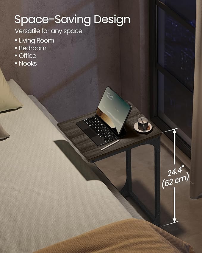 VASAGLE C-Shaped End Table, Small Side Table for Couch, Sofa Table with Metal Frame for Living Room, Bedroom, Bedside, Chestnut Brown and Black