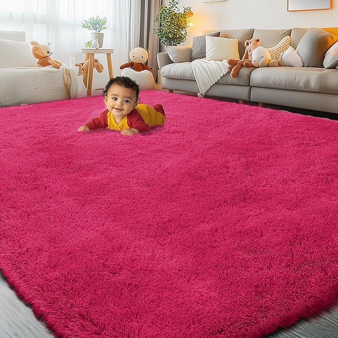 3x5 Rug, Bedside Preppy Dorm Area Rug, College Essentials Small Carpets for Bedroom, Anti Slip Living Room Rugs Home Decor (Hot Pink, 3 x 5)