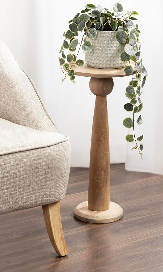 Kate and Laurel Jakob Modern Wooden Round Side Table, 12 x 24, Light Natural, Circle Pedestal Table for Use as Bedroom Nightstand, Indoor Plant Stand, or Decorative Living Room Table