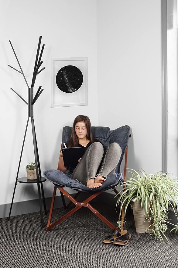 Zenithen Portable Foldable Indoor Wood Butterfly Folding Accent Chair, Perfect for Dorm Rooms, Bedrooms, and Living Rooms, Use for Lounging, Reading, Studying, and Gaming, Gray