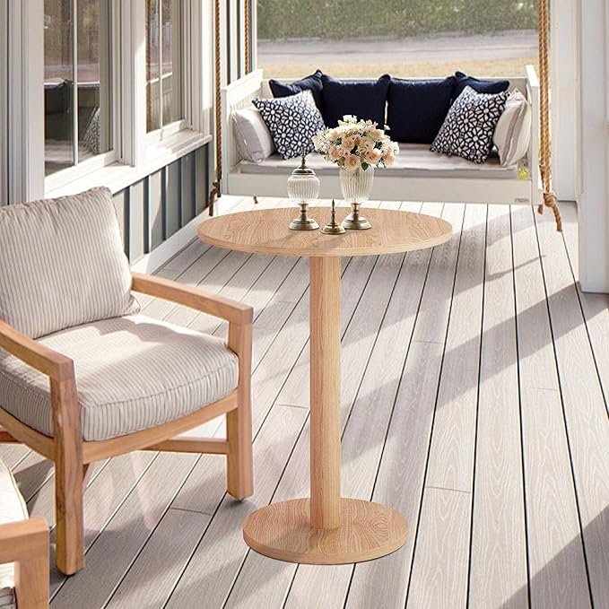 Round Dining Table, Circle Dining Table for 1-2 23.6 in, Modern Farmhouse Dinner Table Breakfast Tulip Table, for Kitchen/Small Space/Little Nook - Natural