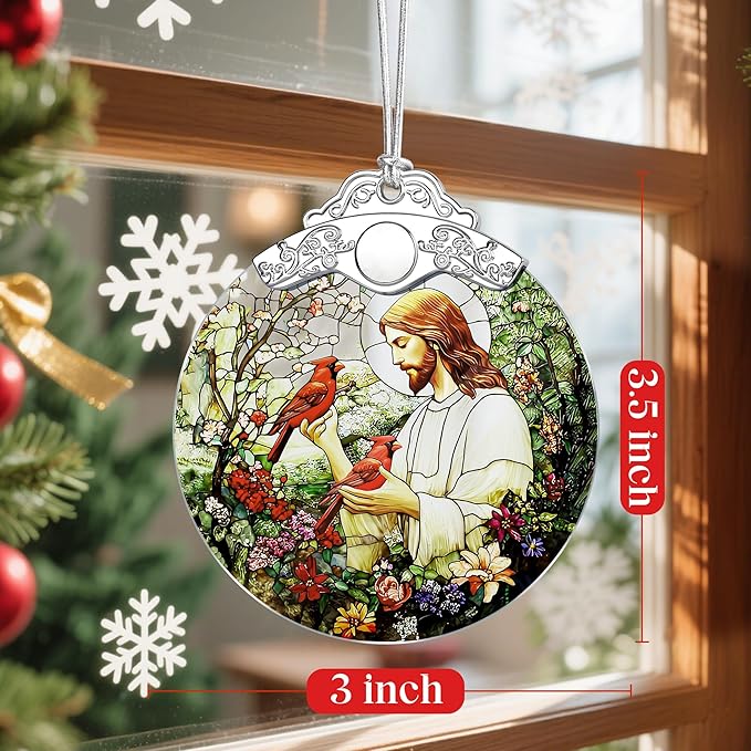 Jesus with Cardinals Ornament, Christian Christmas Ornament, Religious Christmas Decor, Jesus Christ Decoration, Memorial Gift, Christian Gifts, Religious Gifts, Gift Idea