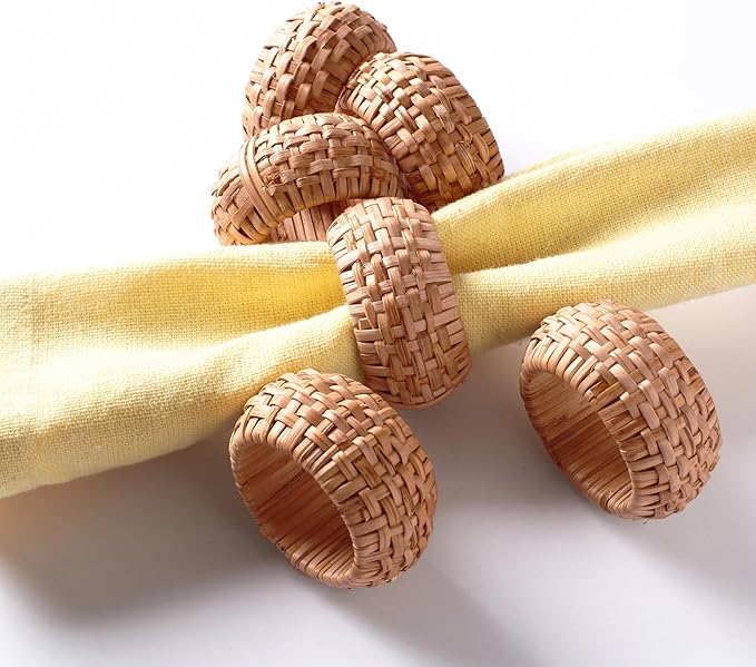 Napkin Rings Set of 12 - Handmade Decorative Serviette Rings for Dining Table, Weddings, Parties, Events, Holiday Gatherings, and Everyday Use Boho Rustic Farmhouse Décor (Brown) - ALPHA Living HOME