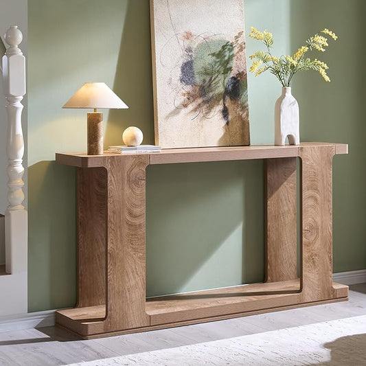 OKD 63 Inch Modern Entryway Console Table, 2-Tier Long Sofa Table Behind Couch with Curved Edge, Wood Farmhouse Narrow Entry Table for Hallway, Living Room, Foyer, Entrance, Light Tree Knot